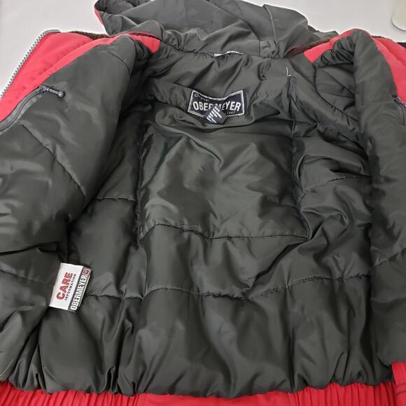 Vintage Obermeyer Snow Ski Bomber Jacket w Hood Full Zip Snap Red Insulated 10 - Picture 9 of 16